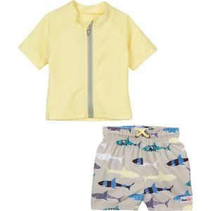 Boy’s Short Sleeve Rash Guard Set – “Shark Feast”